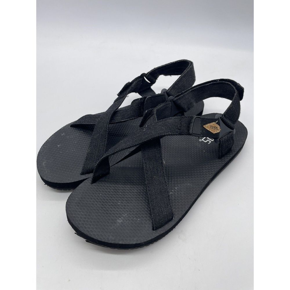 Flojos‎ Black Sandals Flats Shoe Men's Size 10 Strappy Comfort Hook And Loop